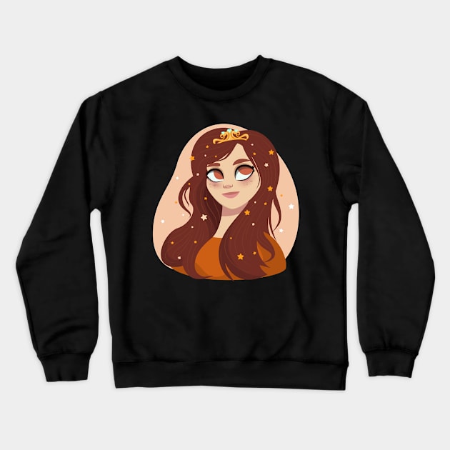 Cute Girl Cartoon Princess Design Crewneck Sweatshirt by BrightLightArts